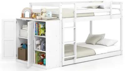 Hivvago Twin Size Bunk Bed with Convertible Bookcase and Ladder-White