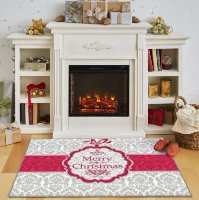 Christmas Damask Grey 2' x 3' 4" Kitchen Mat