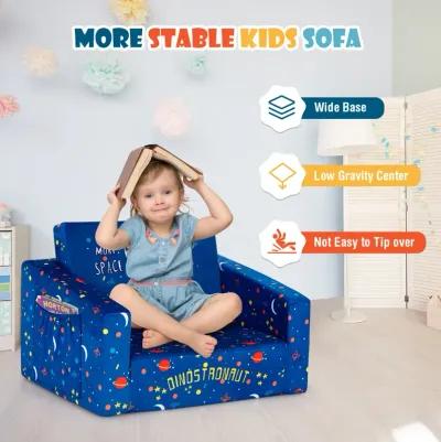 2-in-1 Convertible Kids Sofa with Velvet Fabric - Blue