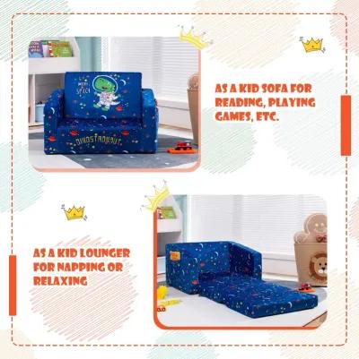 2-in-1 Convertible Kids Sofa with Velvet Fabric - Blue