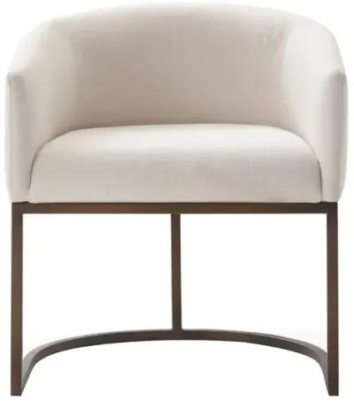 Cid 24 Inch Modern Dinning Chair, Stain Resistant Velvet and Brass, Beige - Benzara