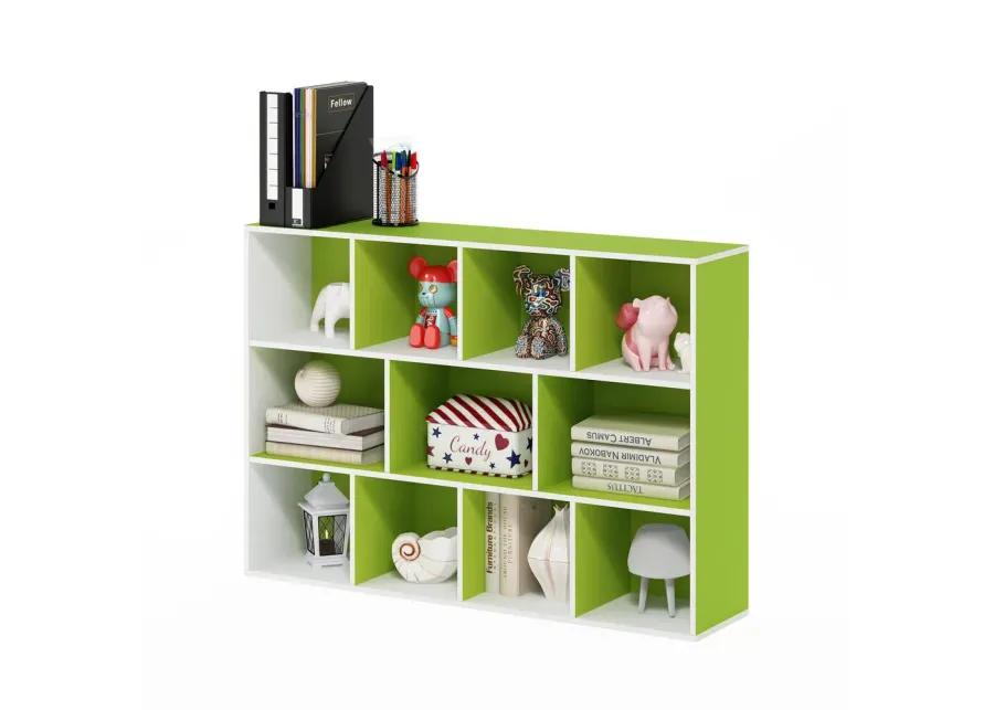 Furinno Luder 11-Cube Reversible Open Shelf Bookcase, White/Green 11107WH/GR