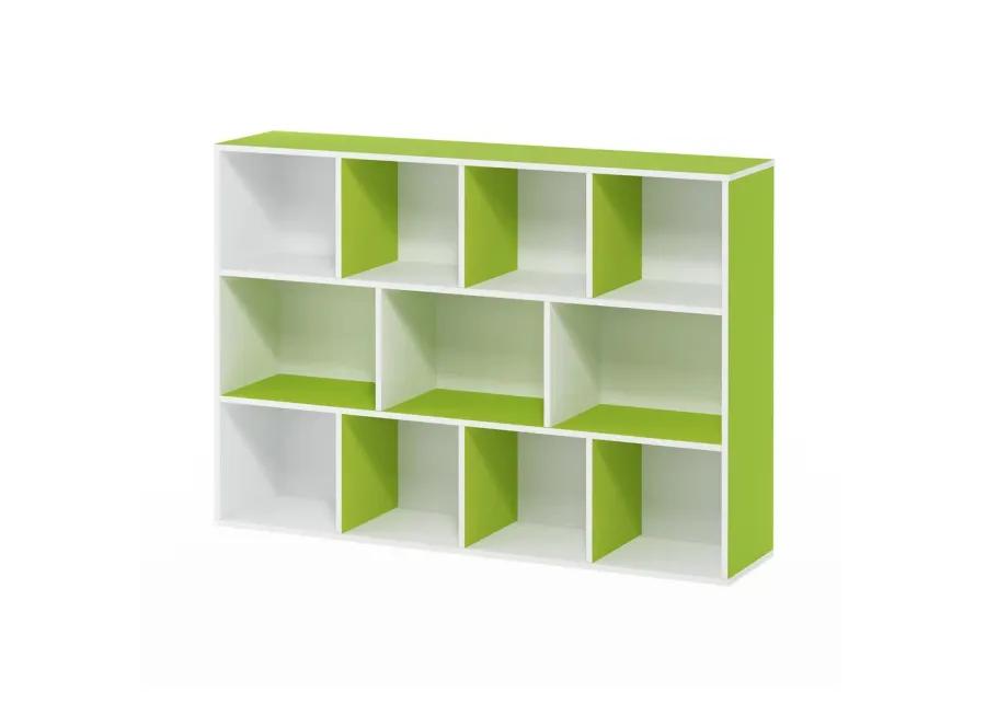 Furinno Luder 11-Cube Reversible Open Shelf Bookcase, White/Green 11107WH/GR