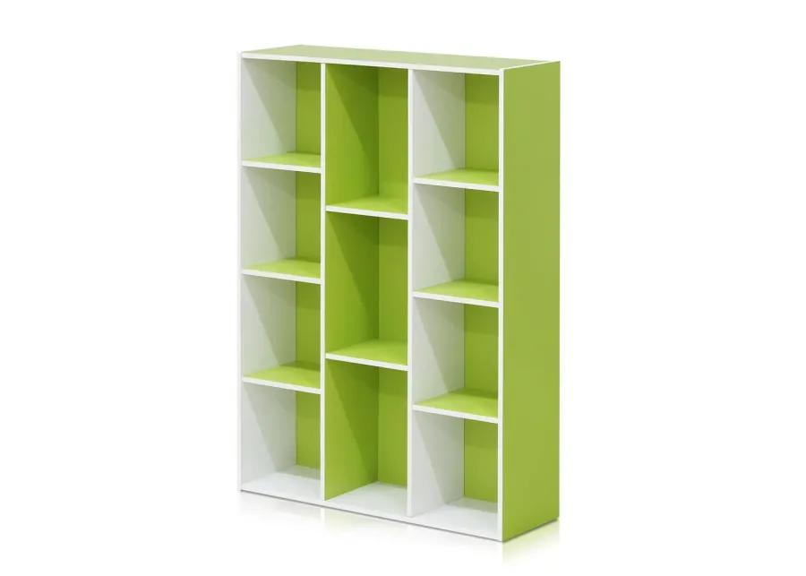 Furinno Luder 11-Cube Reversible Open Shelf Bookcase, White/Green 11107WH/GR