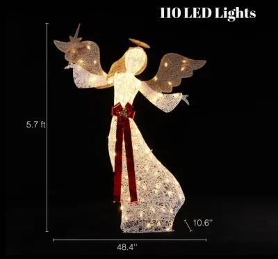 LuxenHome 5.7Ft 3D Christmas Angel with Star Holiday Decoration with Lights