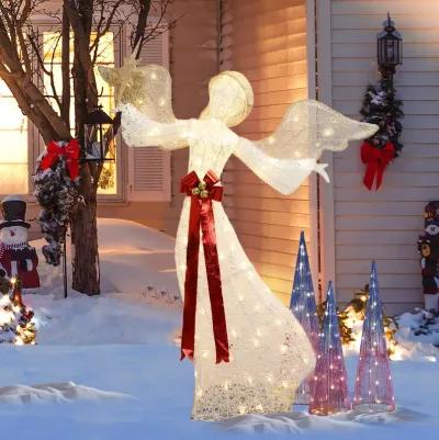 LuxenHome 5.7Ft 3D Christmas Angel with Star Holiday Decoration with Lights