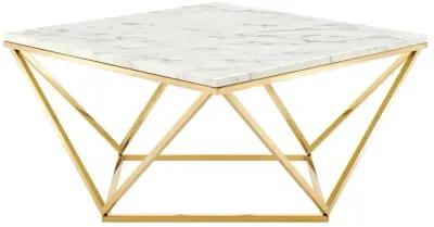 Modway Vertex Geometric Artificial Marble, Coffee Table, Gold White