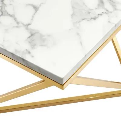 Modway Vertex Geometric Artificial Marble, Coffee Table, Gold White