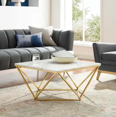 Modway Vertex Geometric Artificial Marble, Coffee Table, Gold White