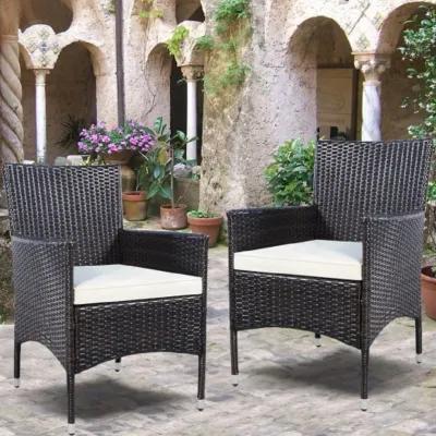 Set of 2 Rattan Patio Cushioned Chairs