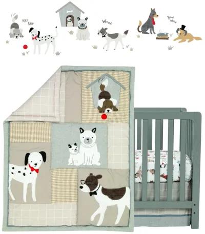 Lambs & Ivy Bow Wow Gray/Tan Dog/Puppy Nursery 4-Piece Baby Crib Bedding Set