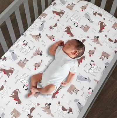 Lambs & Ivy Bow Wow Gray/Tan Dog/Puppy Nursery 4-Piece Baby Crib Bedding Set