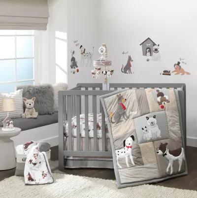 Lambs & Ivy Bow Wow Gray/Tan Dog/Puppy Nursery 4-Piece Baby Crib Bedding Set