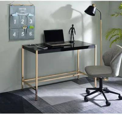 Midriaks Writing Desk w/USB Port in Black & Gold Finish OF 00021