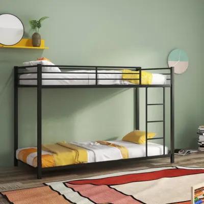 Low Profile Twin Over Twin Metal Bunk Bed with Full-length Guardrails