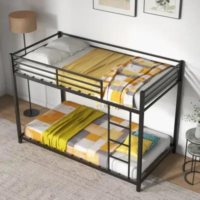 Low Profile Twin Over Twin Metal Bunk Bed with Full-length Guardrails