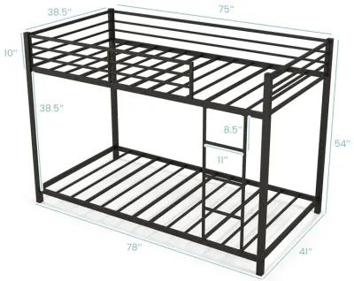 Low Profile Twin Over Twin Metal Bunk Bed with Full-length Guardrails