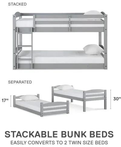 DHP Sierra Low Profile Twin over Twin Bunk Bed with Ladder, Gray