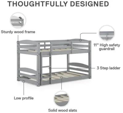 DHP Sierra Low Profile Twin over Twin Bunk Bed with Ladder, Gray