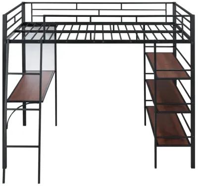 Merax Metal Loft  Bed with  Desk and 3 Layers of Shelves