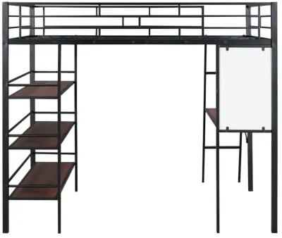 Merax Metal Loft  Bed with  Desk and 3 Layers of Shelves