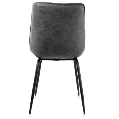 Elama 2 Piece Vintage Faux Leather Tufted Chair in Gray with Black Metal Legs