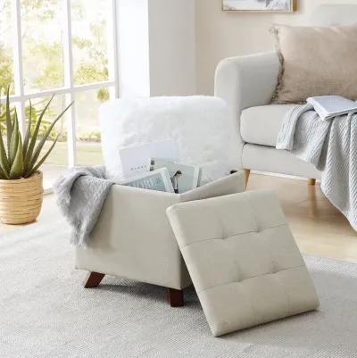 Ornavo Home Crawford Linen Tufted Square Storage Ottoman with Lift Off Lid