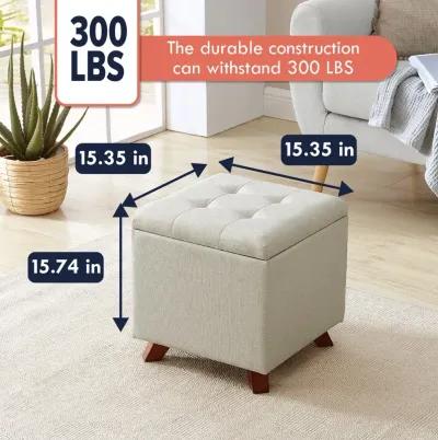 Ornavo Home Crawford Linen Tufted Square Storage Ottoman with Lift Off Lid