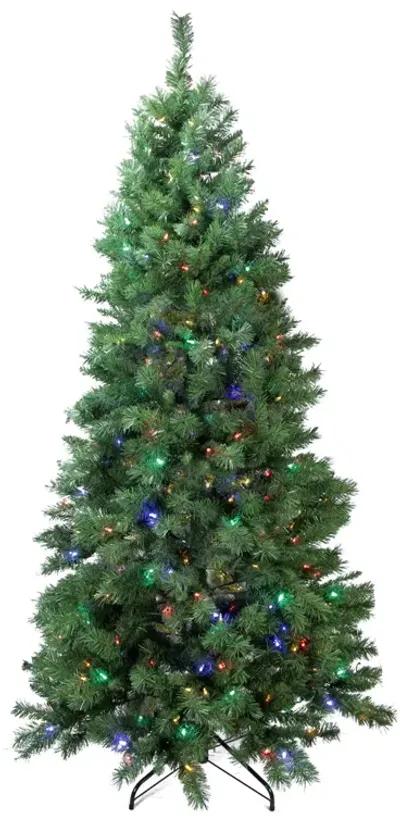 7' Pre-Lit Slim Glacier Pine Artificial Christmas Tree - Multicolor LED Lights