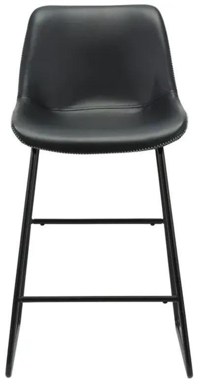 26 Inch Counter Height Chair, Set of 2, Black Faux Leather, Sled Legs - Benzara