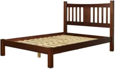 King Farmhouse Style Solid Wood Platform Bed Frame with Headboard in Cherry