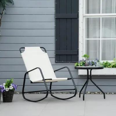 Cream Outdoor Relaxer: White Sling Rocking Chair for Patio