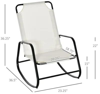 Cream Outdoor Relaxer: White Sling Rocking Chair for Patio