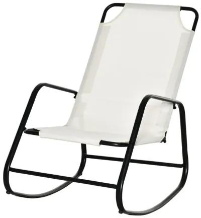 Cream Outdoor Relaxer: White Sling Rocking Chair for Patio