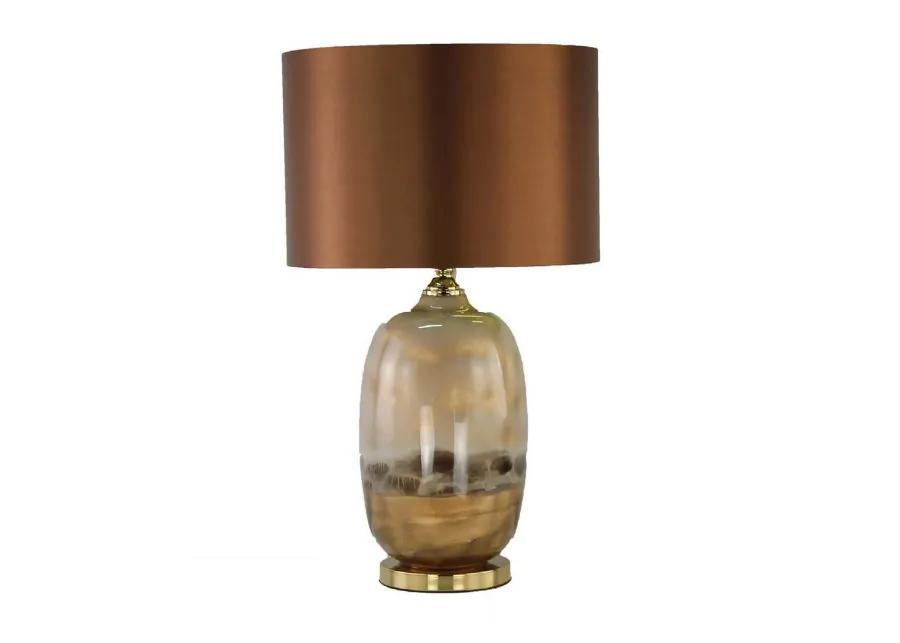 Gia 25 Inch Table Lamp, Drum Shade, Vase Shaped Glass Body, Brown Finish - Benzara