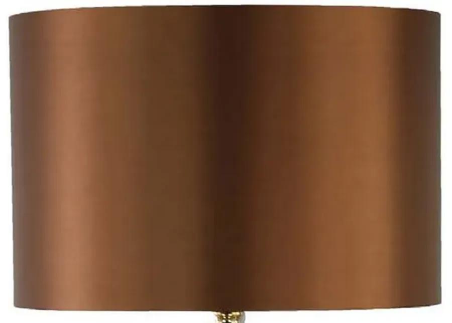 Gia 25 Inch Table Lamp, Drum Shade, Vase Shaped Glass Body, Brown Finish - Benzara