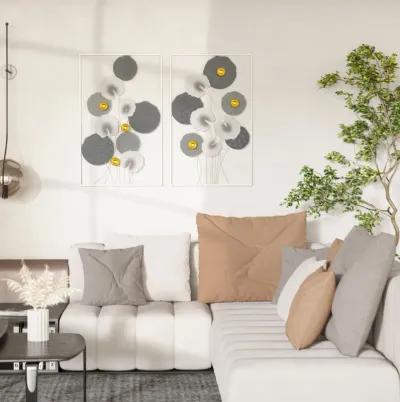 Grey/Gold Wall Art: 3D Metal Lotus Leaves Set for Room Decor