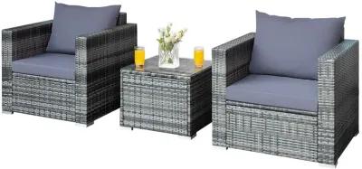 3 Pieces Patio Rattan Furniture Bistro Sofa Set with Cushioned