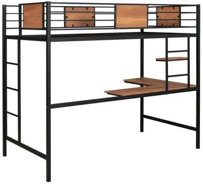 Twin Metal Loft Bed with Desk and Shelves