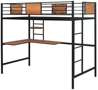 Twin Metal Loft Bed with Desk and Shelves