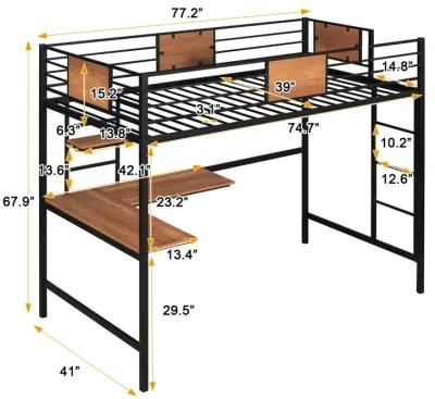 Twin Metal Loft Bed with Desk and Shelves