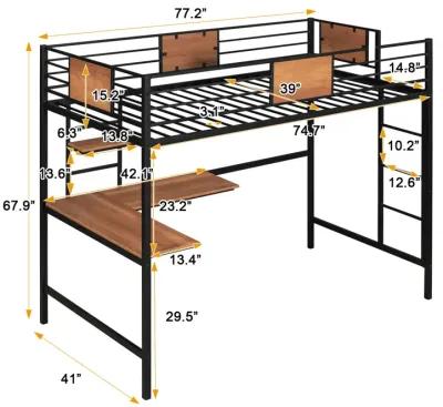 Twin Metal Loft Bed with Desk and Shelves