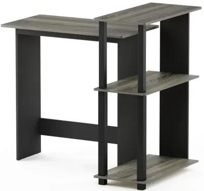 Abbott Corner Computer Desk with Bookshelf, French Oak Grey/Black