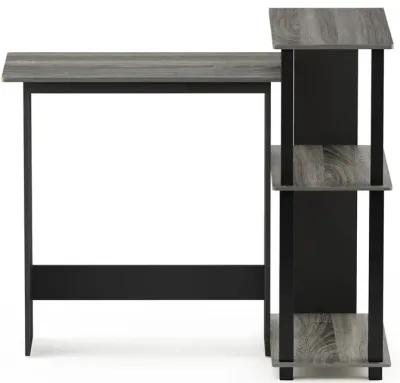 Abbott Corner Computer Desk with Bookshelf, French Oak Grey/Black