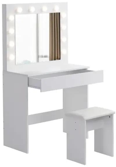 Vanity Table Set with Lighted Mirror & Stool