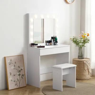 Vanity Table Set with Lighted Mirror & Stool