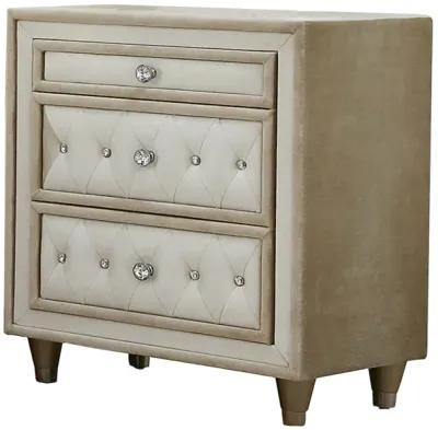 Coaster Home Furnishings 3 Drawers Velvet Nightstand, Ivory and Camel