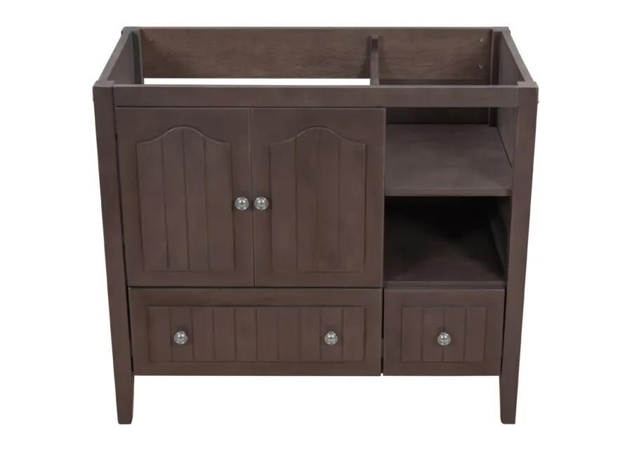 36 Bathroom Vanity Base Only, Solid Wood Frame And MDF Boards, Brown