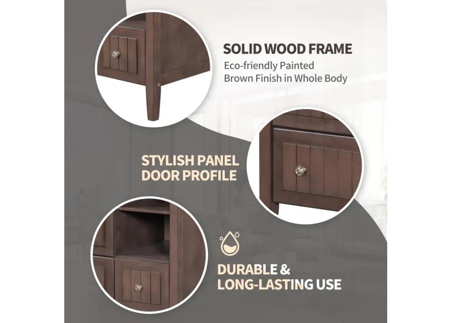 36 Bathroom Vanity Base Only, Solid Wood Frame And MDF Boards, Brown