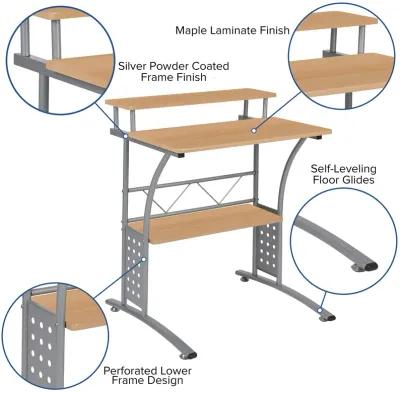 Flash Furniture Clifton Maple Computer Desk with Top and Lower Storage Shelves 28 Inch